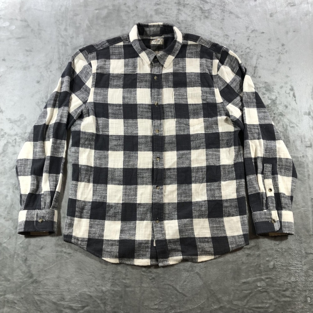 Marine Layer Shirt Mens M/L Gray Buffalo Check Flannel Long Sleeve Button Up